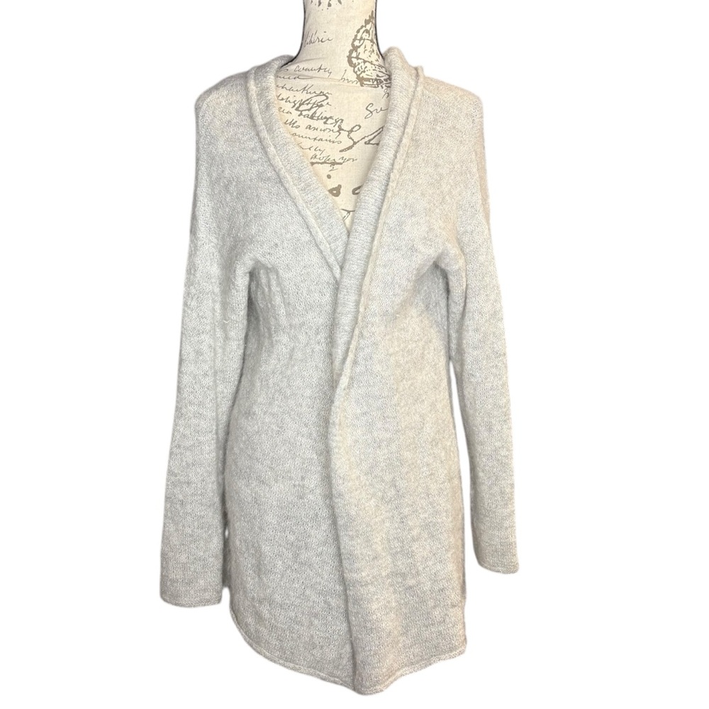 Sarah Pacini Cardigan Sweater metallic silver gray open front made in Italy OS